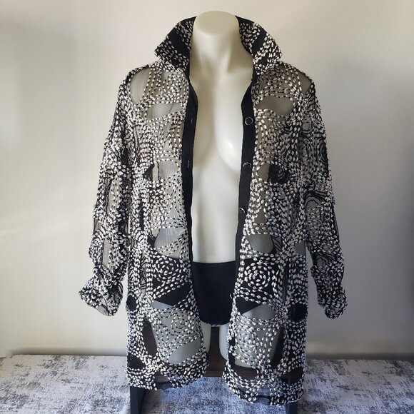 Berek Metallic Circle Button Down High Low Mesh Shirt *read notes* - Picture 3 of 13